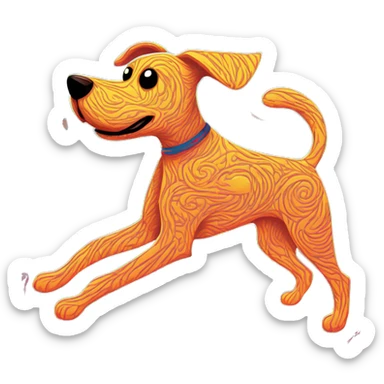 Abstract quirky funky made of different shapes dog running and squiggles linocut multicoloured illustrations  sticker