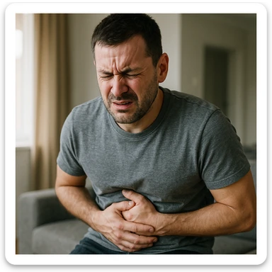 A person with stomach ache sticker