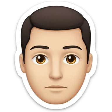 close-up of man face only with medium eyes, medium light skin tone, dark hair, no neck visible, just the face sticker