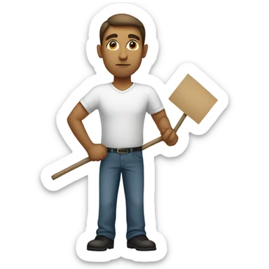 white man holding placard on stick sticker