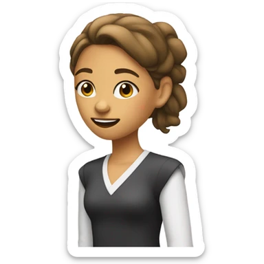 a girl that is pointing to her jaw with a very sharp jaw line sticker