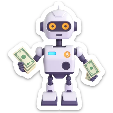 friendly and modern robot mascot for a finance app with subtle money or finance elements sticker