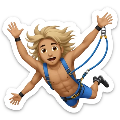 bungee jumping man face only with flying long hair and open mouth sticker