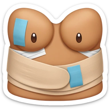 A cartoon stomach with bandages and healing symbols sticker