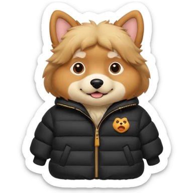  dog in oversized black puffer  sticker
