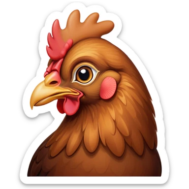 Cinematic Noble Brown Chicken Portrait Emoji, Poised and regal, with a compact, sturdy build and a warm, well-groomed brown plumage, deep-set soulful beady eyes, Simplified yet sharp and sophisticated features, highly detailed, glowing with a soft, dignified glow, high shine, intelligent and earthy, stylized with an air of rustic elegance, focused and attentive, soft glowing outline, capturing the essence of a watchful and confident fowl, so majestic it feels as though it could strut out of the screen with effortless authority! sticker