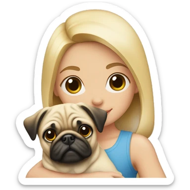 Blond Girl With a pug in her Arms  sticker