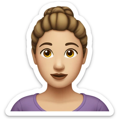 Chubby girl with highlighted brown hair in a bun with freckles and hazel eyes and light skin  sticker