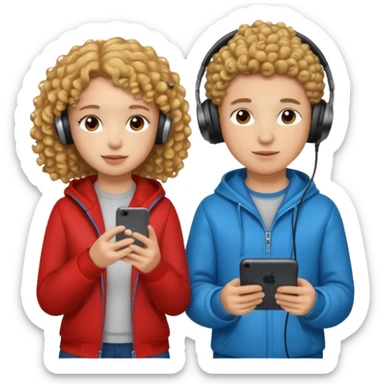 curly haired with headphones in girls and boys sticker