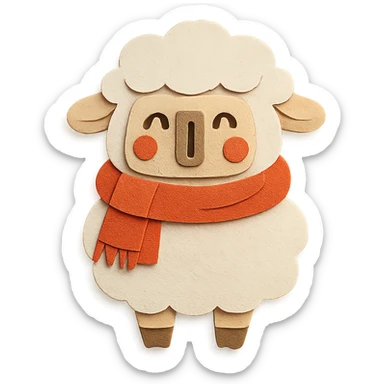 chibi electric heater-sheep hybrid, cozy scarf, warm cheeks, soft white, full-body sticker