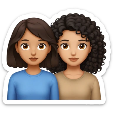 A girl with straight brown hair and a girl with curly black hair sticker