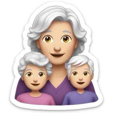 grandmother with white hair and grandchildren with brown hair sticker