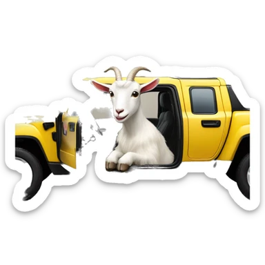 Goat in black puffy jacket driving hummer ev sticker