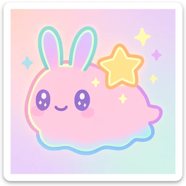 kawaii neon star glitter sea bunny, cute, pastel, sparkly, big eyes sticker