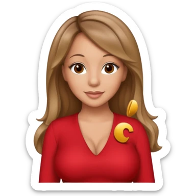 Mariah Carey brown eyes, dark blonde hair, red outfit sticker