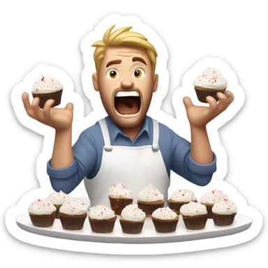 white man destroying cupcakes with his hands sticker
