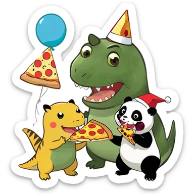 T-Rex eating a pizza With Pikachu Add a panda ￼￼￼￼ sticker