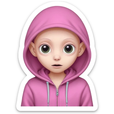 Aliens Pink, hoodie, cute big eyes, thin ears, half body sticker