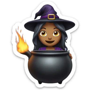 witch with cauldron casting spell sticker