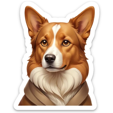 Cinematic Noble Domestic Dog Portrait Emoji, Poised and dignified, with a well-proportioned build and a neatly groomed coat of warm, inviting tones, expressive eyes radiating loyalty and wisdom, Simplified yet sharp and sophisticated features, highly detailed, glowing with a soft, dignified glow, high shine, intelligent and steadfast, stylized with an air of understated charm, focused and attentive, soft glowing outline, capturing the essence of a watchful and confident domestic dog that feels as though it could step out of the screen with effortless authority! sticker