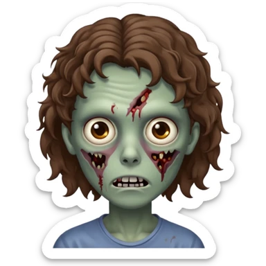 Zombie with lil bit curly medium brown hair sticker