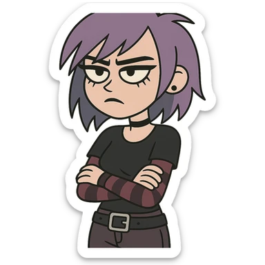 purple haired emo, stylized, bold eyeliner, alternative fashion sticker