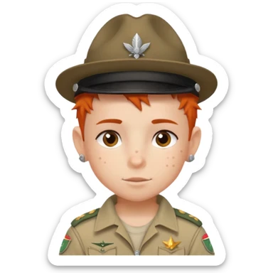 tattoed scout kid, spiky haired with scout uniform and hat sticker