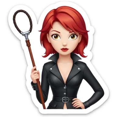 Dominatrix with red hair holding a whip sticker