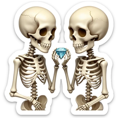 2 skeletons one of them proposing with diamond ring  sticker
