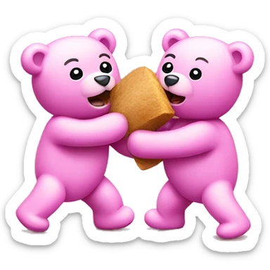 two pink teddy bears fighting tearing stuffing out sticker