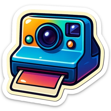 instant camera, retro sticker style, bold outlines, colorful and playful, vintage vibe sticker