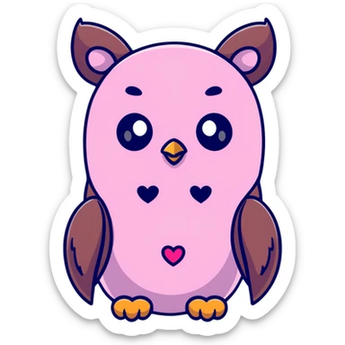 a pink owl in love with a bear, heart eyes, romantic sticker