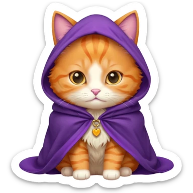baby orange cat in purple cloak sticker