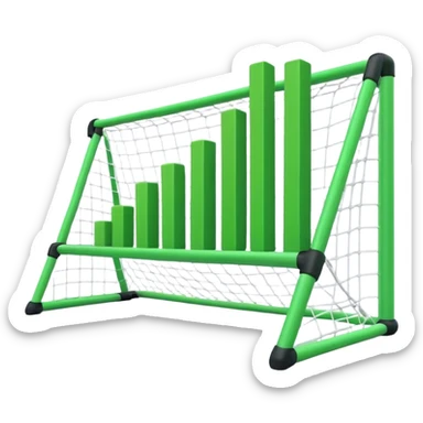 Cinematic realistic green 3d growing bar graph in a soccer goal sticker