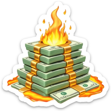 Transform the stack of money into lava money: make the bills appear to be melting and turning into glowing, molten lava with realistic textures and dramatic lighting. Keep the background transparent. The style should reflect a realistic molten lava effect with glowing and melting details. sticker