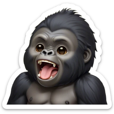 Cinematic Cute Yawning mountain Gorilla Portrait Emoji, Head tilted slightly with a dramatic, wide-open yawn, showcasing a formidable build with a black and greyy mane and drowsy, half-closed eyes, Simplified yet irresistibly adorable features, highly detailed, glowing with a soft, cozy jungle glow, high shine, relaxed yet expressive, stylized with a dash of whimsical primate charm, soft glowing outline, capturing the essence of a drowsy yet affectionate guardian that appears ready to stretch out for a nap! sticker