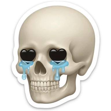 Skull crying tears shaped like hearts down face sticker