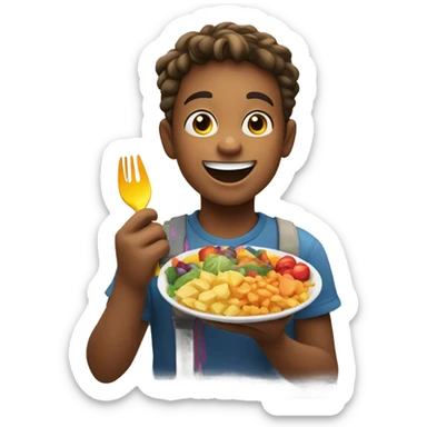 boy enjoying food with smile sticker