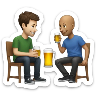 Sam Altman drinking beer with Satya Nadella sticker