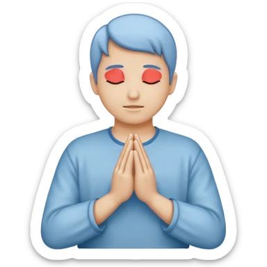 Two hands in prayer pose, muted blue outline, beige fill, soft glow, apple emoji style, PNG, transparent background sticker