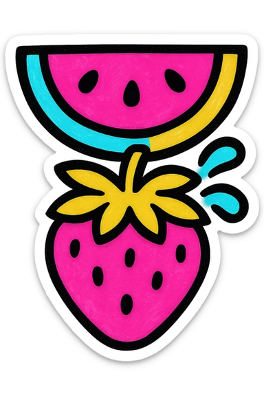 red summer, fruit-inspired, watermelon, strawberry, minimal background sticker