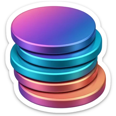 Stack of coins in gradient of turquoise, blue, pink, purple, and coral color withut letters sticker