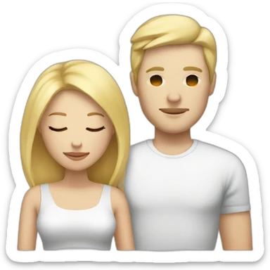 Couple sleeping, blond woman, white man with black hair sticker