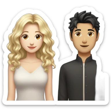 blonde wavy hair girl and japanese boyfriend with dark hair sticker
