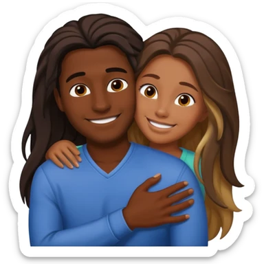 dark skin girlfriend hugs mixed boyfriend with long hair  sticker
