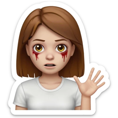 Memoji Zombie Girl with brown straight hair and basic white shirt On sticker