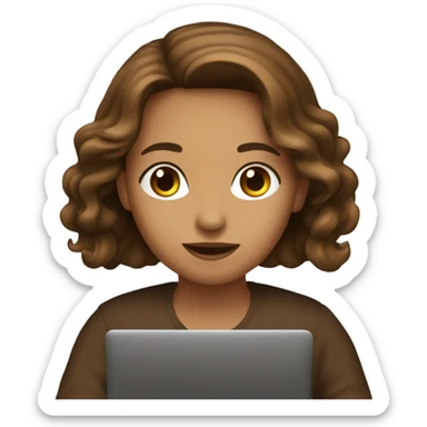 A girl with a wavy brown medium hair hacking pn laptop sticker