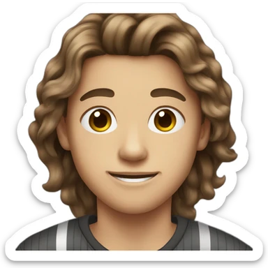 teenager boy brown long wavy hair and dark gray striped sweater sticker