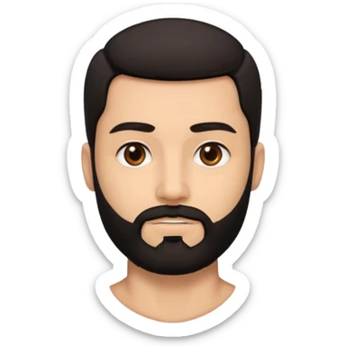 A man with black eyes. With a black beard and medium smooth hair. with the neck sticker