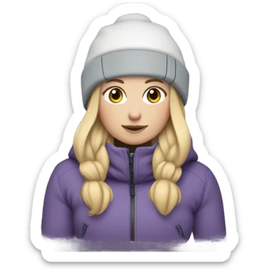 Chubby female long blonde hair skier with purpley-grey jacket and black pants sticker